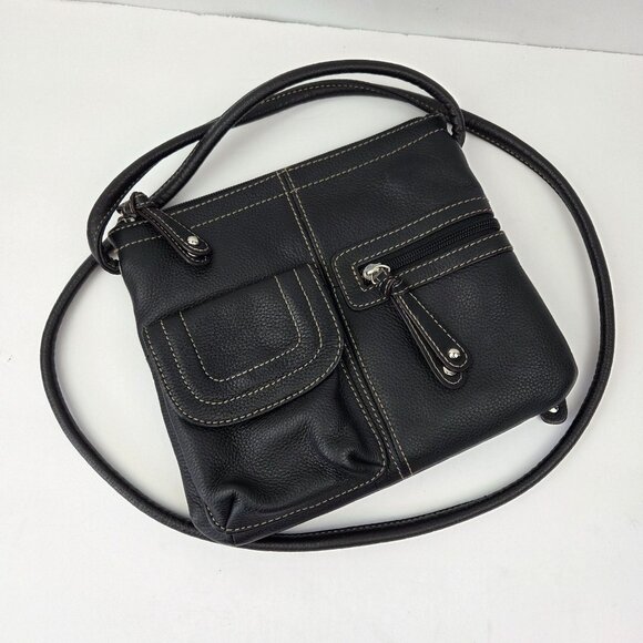 Tignanello Black Pebbled Leather Crossbody Bag With Multiple Pockets - Picture 1 of 16